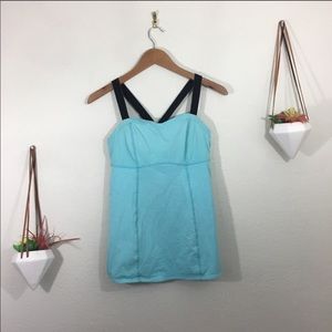 Lululemon light blue and black workout tank top